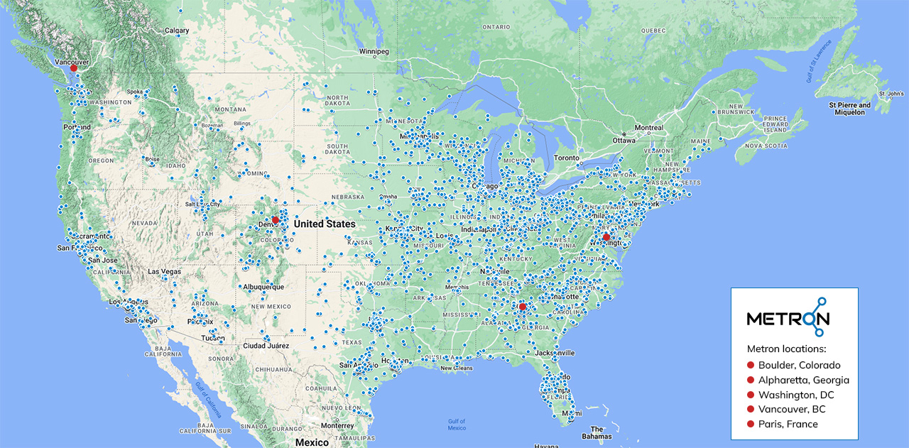 Map of Metron's locations and meters