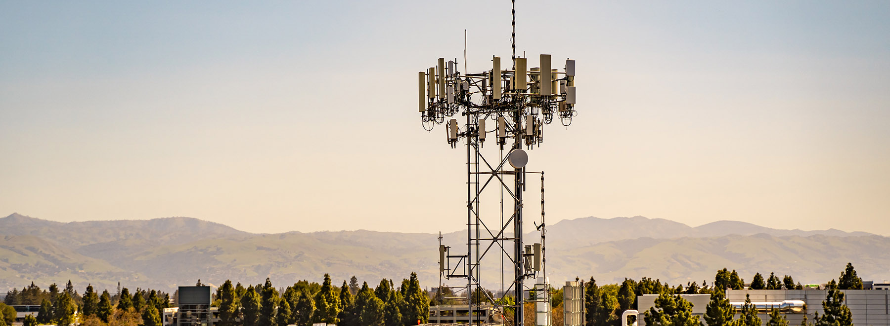Cell tower above a town
