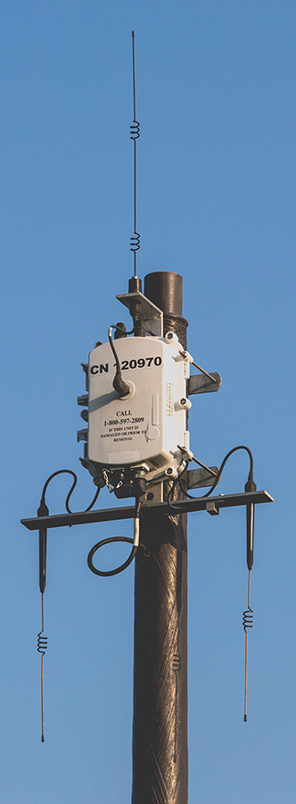 A fixed-network radio device mounted on a pole
