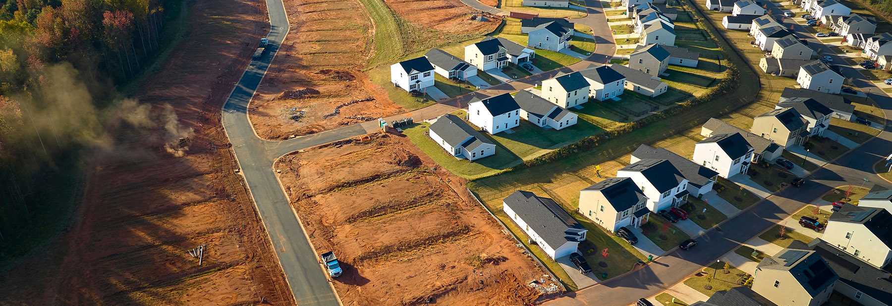 Aerial view of partially constructed residential neighborhood