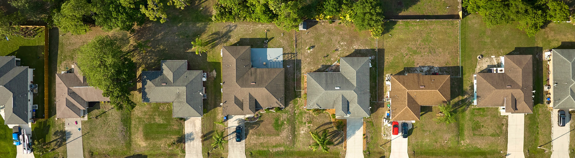 Aerial view of a row of houses
