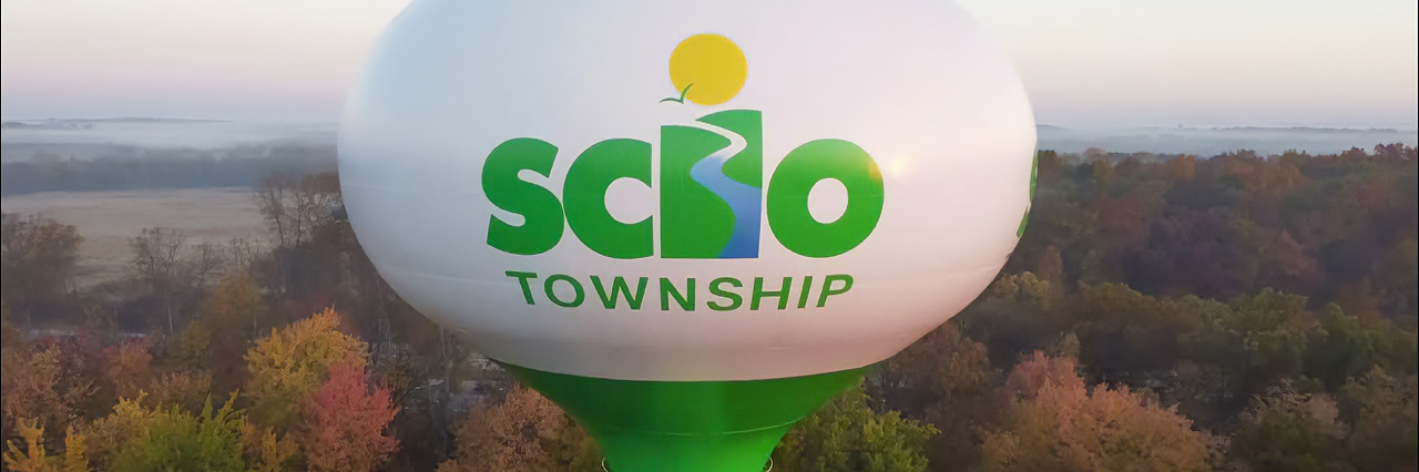 Scio Township's water tower showing the town's logo
